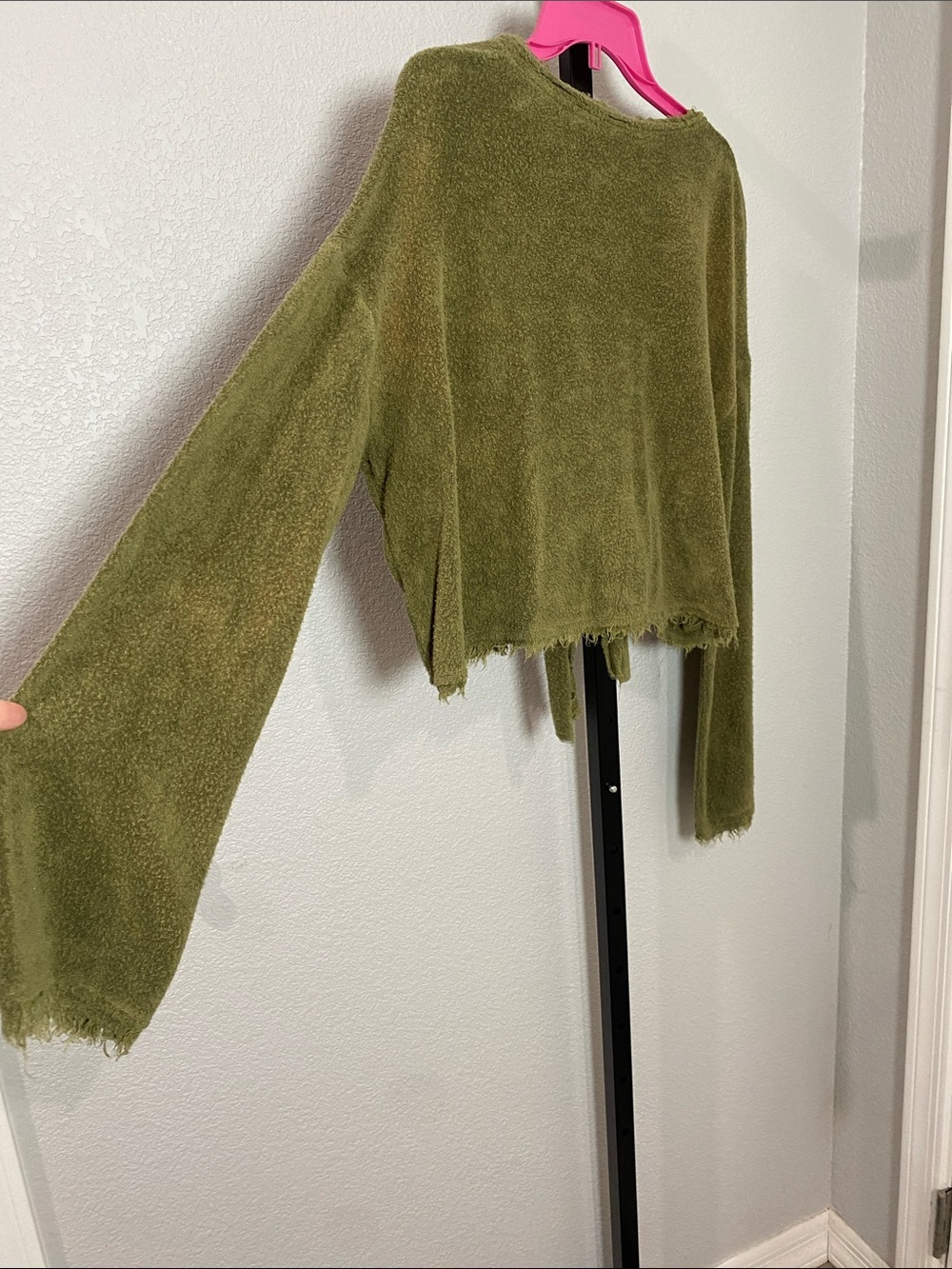 Free People Olive Tie-Front Textured distressed raw hem Henley - Picture 7 of 7